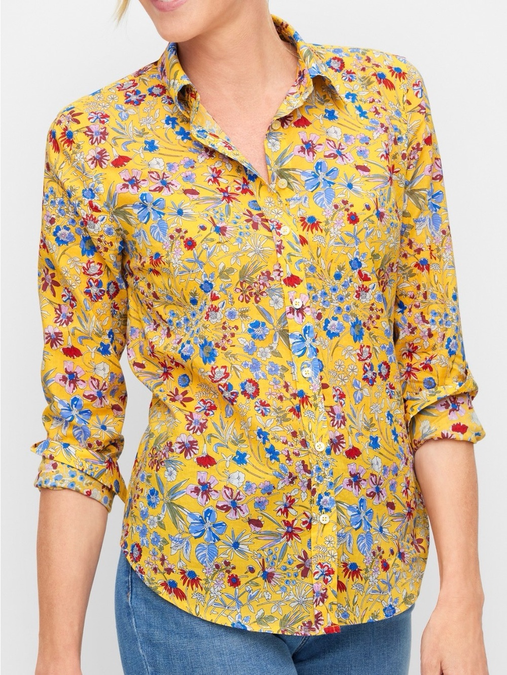 Cotton Button Front Shirt - Verdant Garden-Talbots